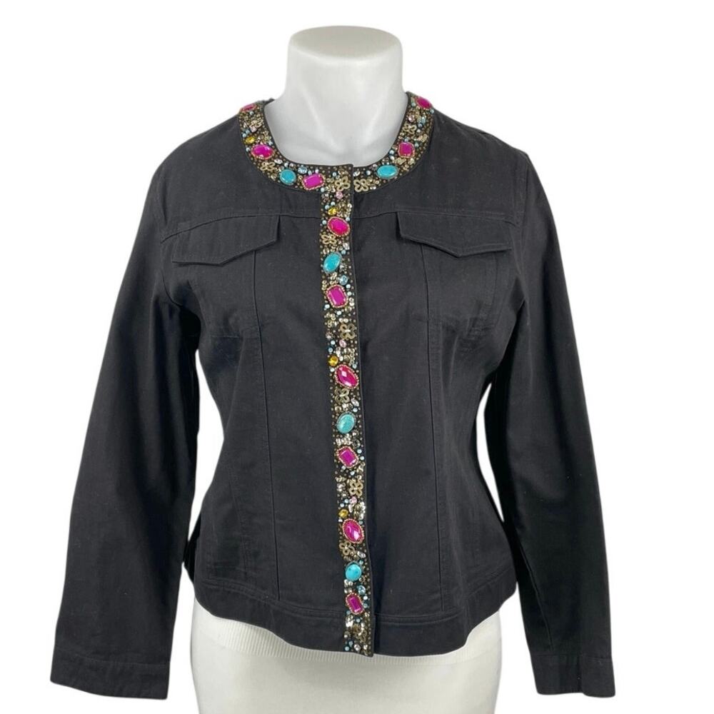 Berek Bejeweled Bling Sequin Gem Beaded Embellished Long Utility Coat Jacket 1XL